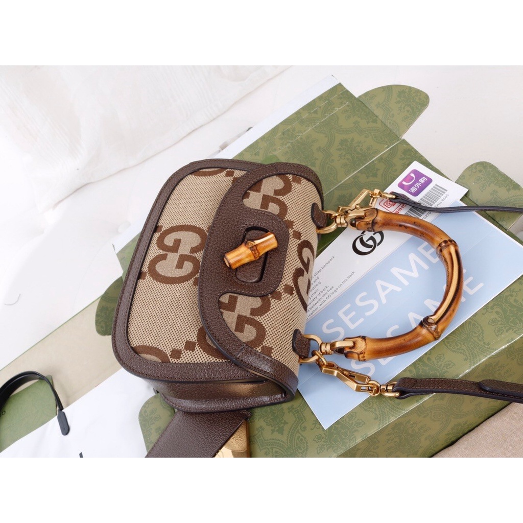 Gucci Bamboo 1947 series super double G pattern small handbag