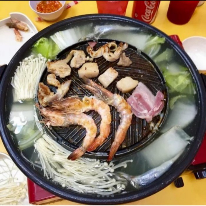 Bulgogi Pan Panci Steamboat BBQ Grill Kompor 2in1 Panggangan BBQ Korea Hotpot BBQ Kompor 2in1 Grill Pan Sukiyaki Pan