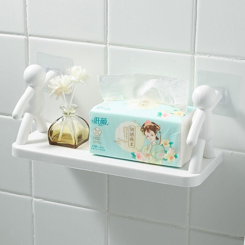 [Elegan] Rak Penyimpanan Putih Sederhana Dekorasi Rumah Dinding Aksesori Kamar Mandi Gratis Punching Hooks Rack