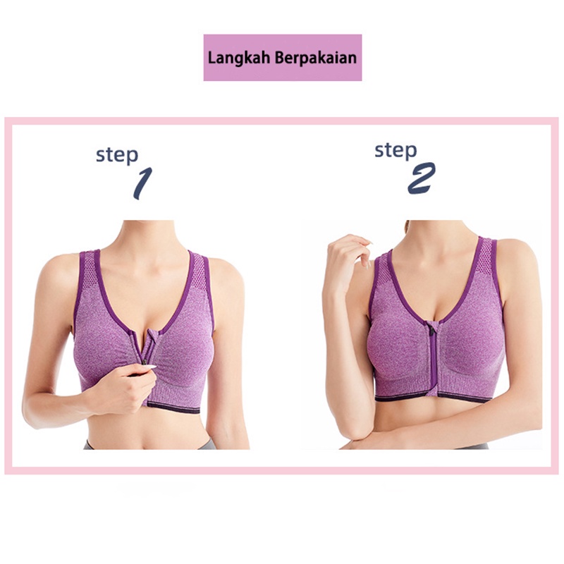 BH Olahraga Push Up Gym Bra Resleting Depan Dengan Bantalan Dada Fitness Zumba Senam Bra 2023