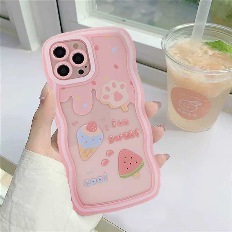 Oppo A17 A16 A57 2022 A77S A15 A16K A54 A53 A12 A5S A7 A3S A11k A31 A52 A92 A94 A93 A37 F9 A1K A76 Ice Cream Bear Wave Edge TPU Phone Case Cover