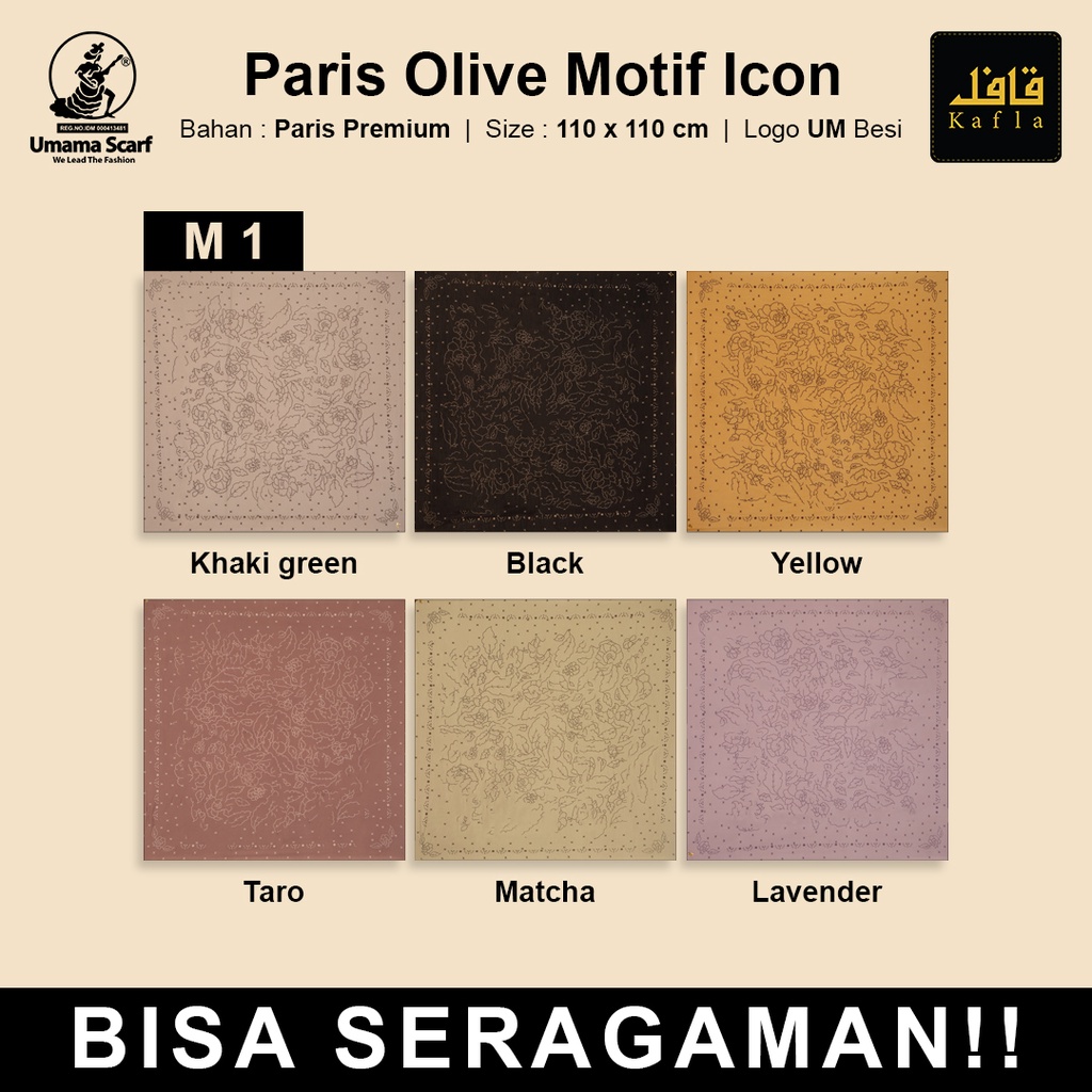 Kerudung PARIS OLIVE MOTIF Standar Umama Scarf Part 1