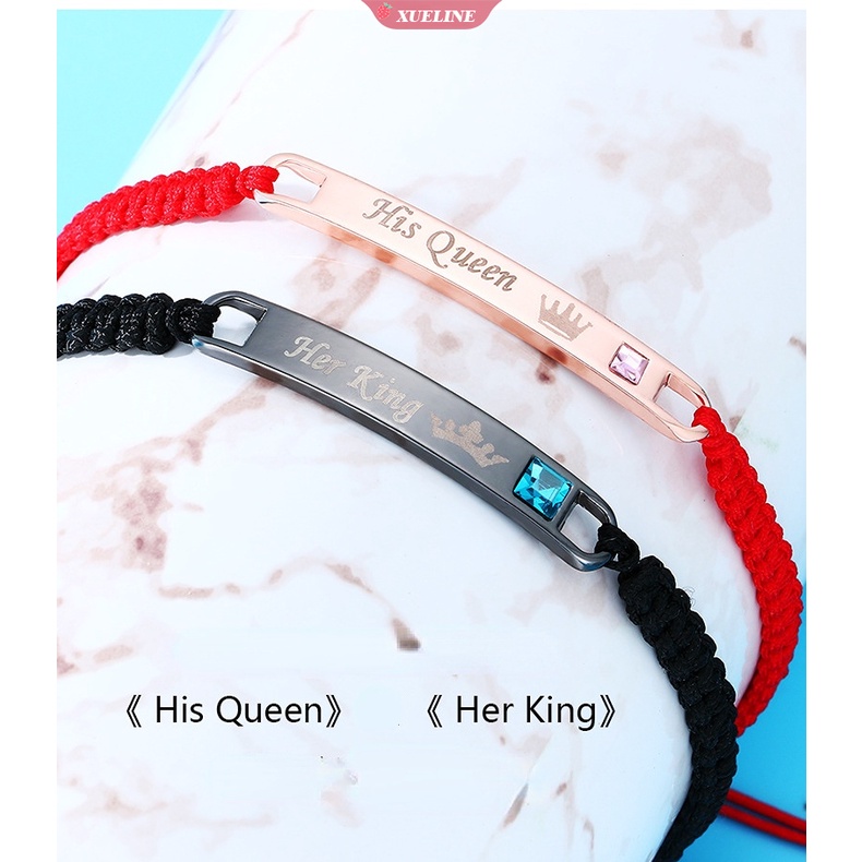 2buah/set Pasangan set Pasangan Raja Dan Ratuhisqueenherking braided bracelet Gelang tide charm Untuk Pasangan BFF use [ZXL]