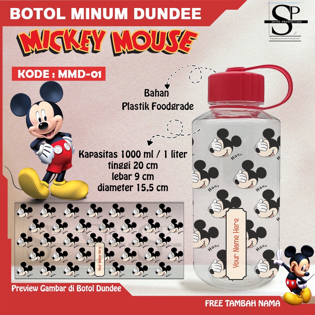 Botol Minum 1 Liter Mickey Mouse BPA FREE Custom Nama