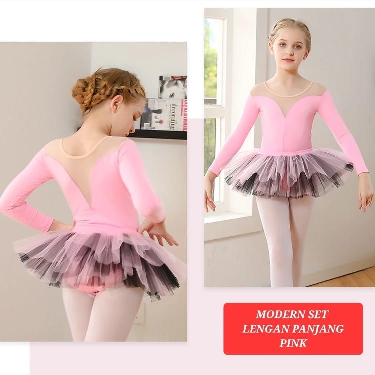 MODERN LEOTARD SET BAJU BALET SENAM GYMNASTIC ICE SKATE ANAK REMAJA IMPORT FASHION