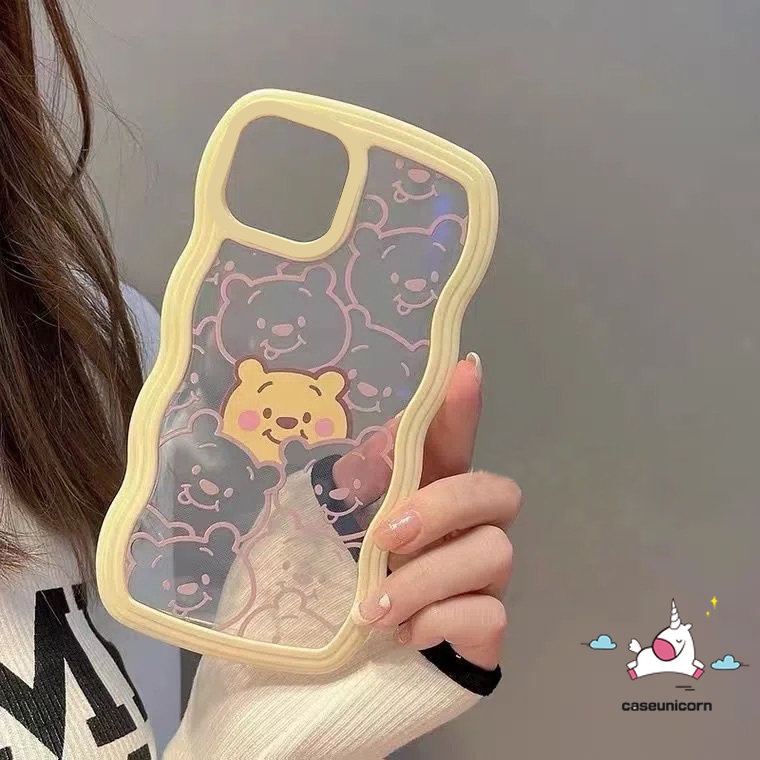 Kompatibel Untuk iPhone 6 6s 8 7 Plus 11 12 14 13 Pro Max XR 14Plus X XS Max SE 2020transparan Wavy Edge Kartun Lucu Winne the Pooh Soft TPU Case