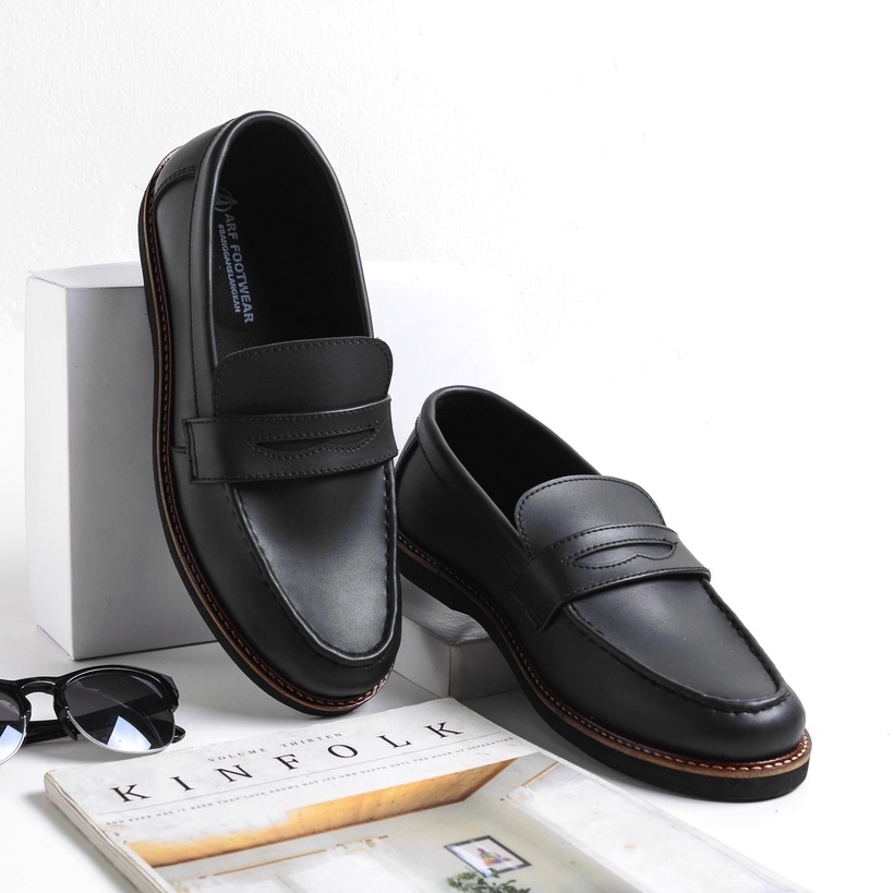 ALPINE BLACK - Sepatu Loafers Pria Casual Formal Kulit Kerja Kuliah Kantor Hitam Loafer Cowok Pria Original