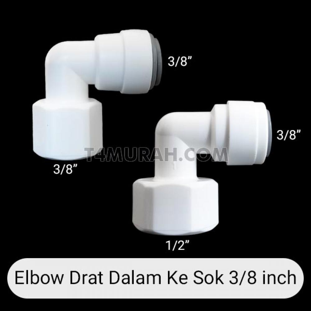 Fitting ro L elbow drat dalam sock 1/2 inch dan sock drat dalam 3/8 inch konektor selang ro