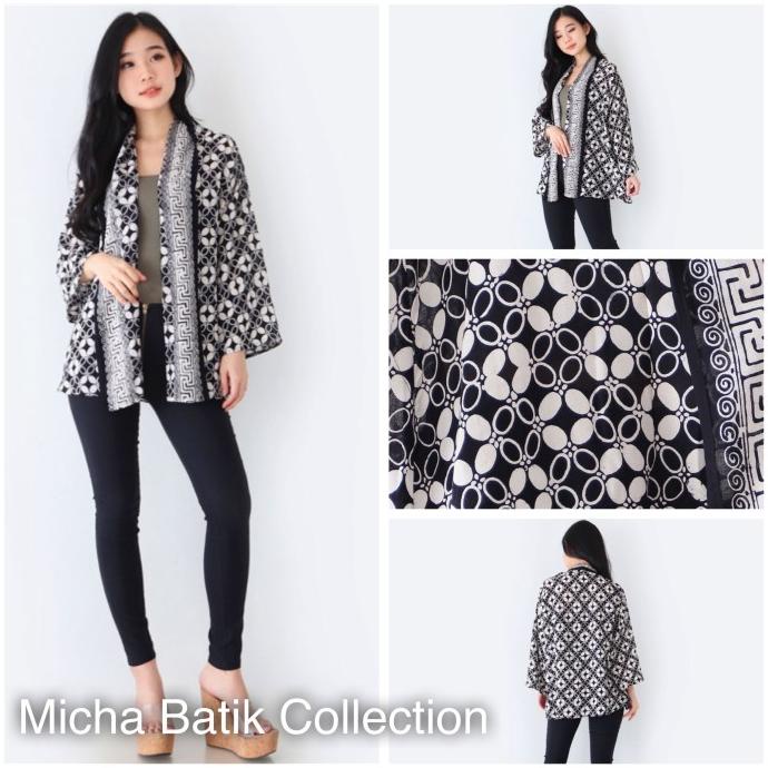 Outer batik paris: Cardigan Kawung hitam