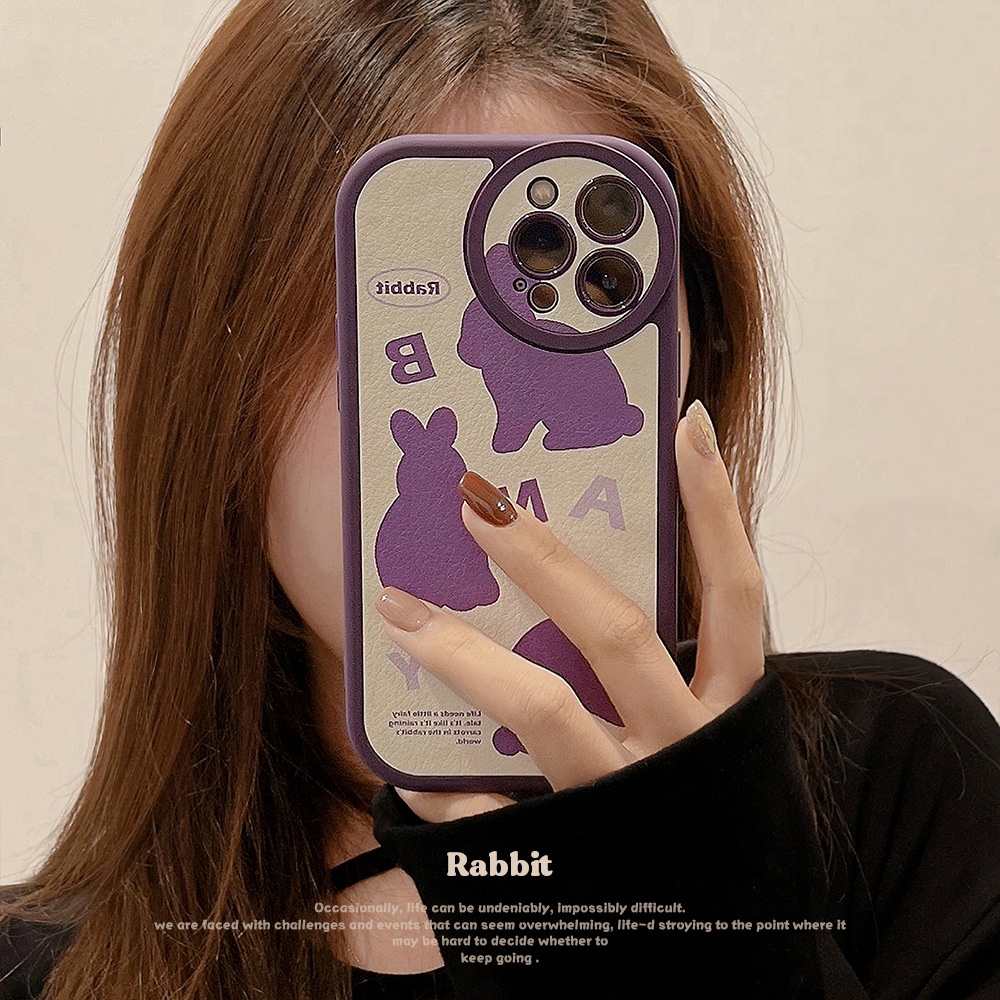 Ins Lucu Tiga Kelinci Ungu Kartun Silikon Case Untuk Iphone 14x11 12 Mini 13 PRO MAX Casing Cover Pelindung