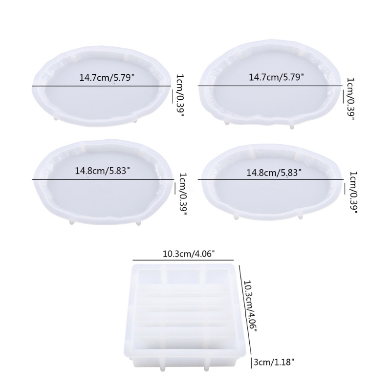 Siy 5Pcs Cetakan Epoxy Bentuk Bulatpersegioval Asimetris Untuk Membuat Tatakan Gelas