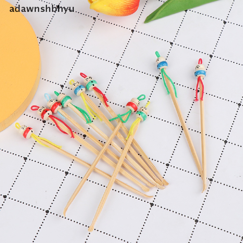 Adawnshbhyu 10Pcs Earpicks Boneka Mini Kayu Bambu Ear Picks Wax Remover Cleaner Alat Perawatan Telinga ID