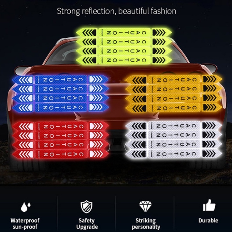 4pcs Peringatan Keselamatan Mobil Anti-Tabrakan Safety Strip Reflektif Reflektor Tape Bemper Belakang Stiker Tanda Peringatan Auto Aksesoris