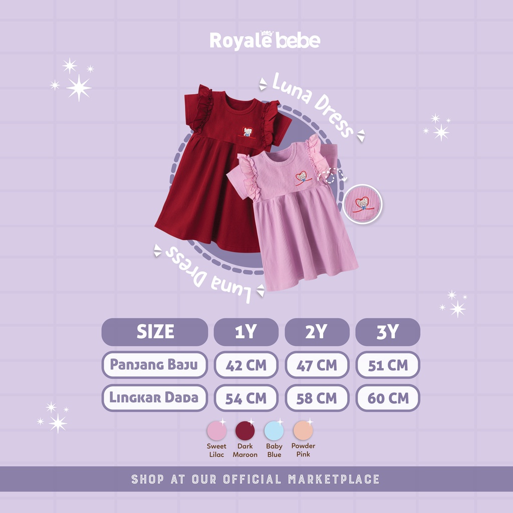 ROYALE BEBE LUNA DRESS DRESS BAJU ANAK RUFFLE PAKAIANA ANAK FASHION ANAK PEREMPUAN 1 - 3 TAHUN