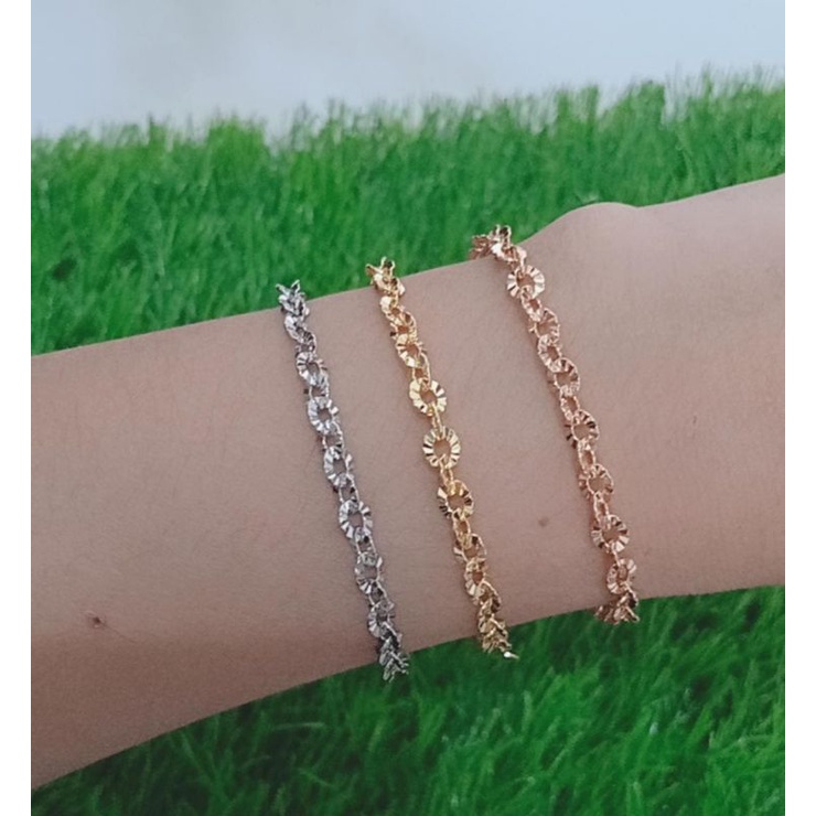 Gelang rantai nori ukir + 1 bel + 1 bunga ukir / gelang perak asli silver 925 lapis emas/ gelang fashion wanita terbaru