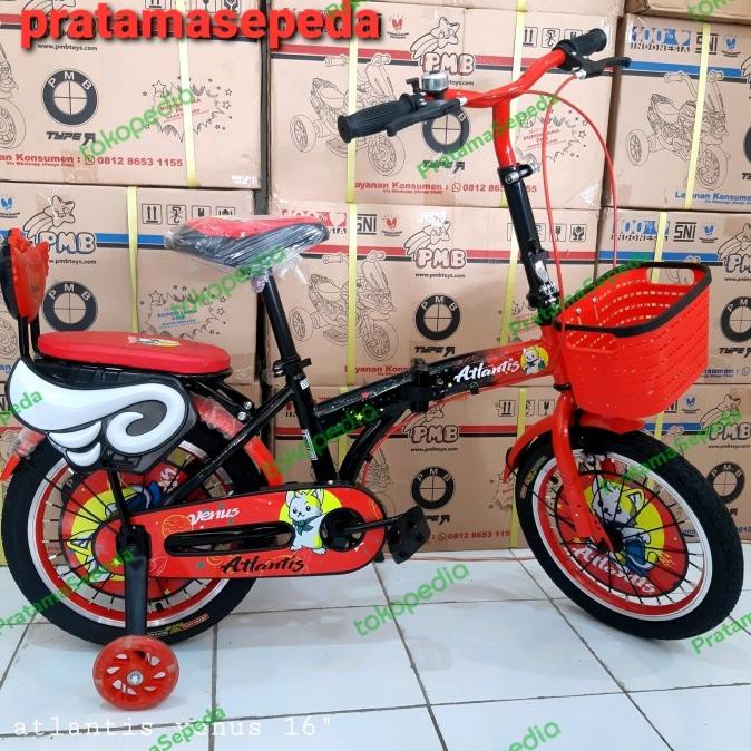 Sepeda Lipat Anak Perempuan Atlantis Venus 16 Inch Rose Red #Original