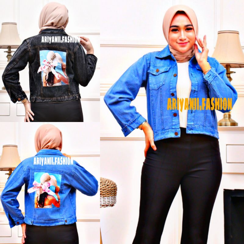 ARN - JAKET WANITA JEANS OVERSIZE PITA JACKET DENIM JINS MURAH BIONDY SNOW CEWEK KEKINIAN EMBLEM 3D KOREAN MODEL GAMBAR BELAKANG STYLE ootd ORIGINAL CEWE