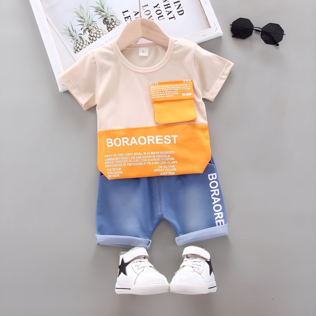 PROMO - SETELAN ANAK BAJU ANAK MODEL TERBARU MOTIF BORA DENIM - FASHION BAJU ANAK LAKI-LAKI DAN PEREMPUAN USIA 1-5THN - OOTD BAJU ANAK KEKINIAN