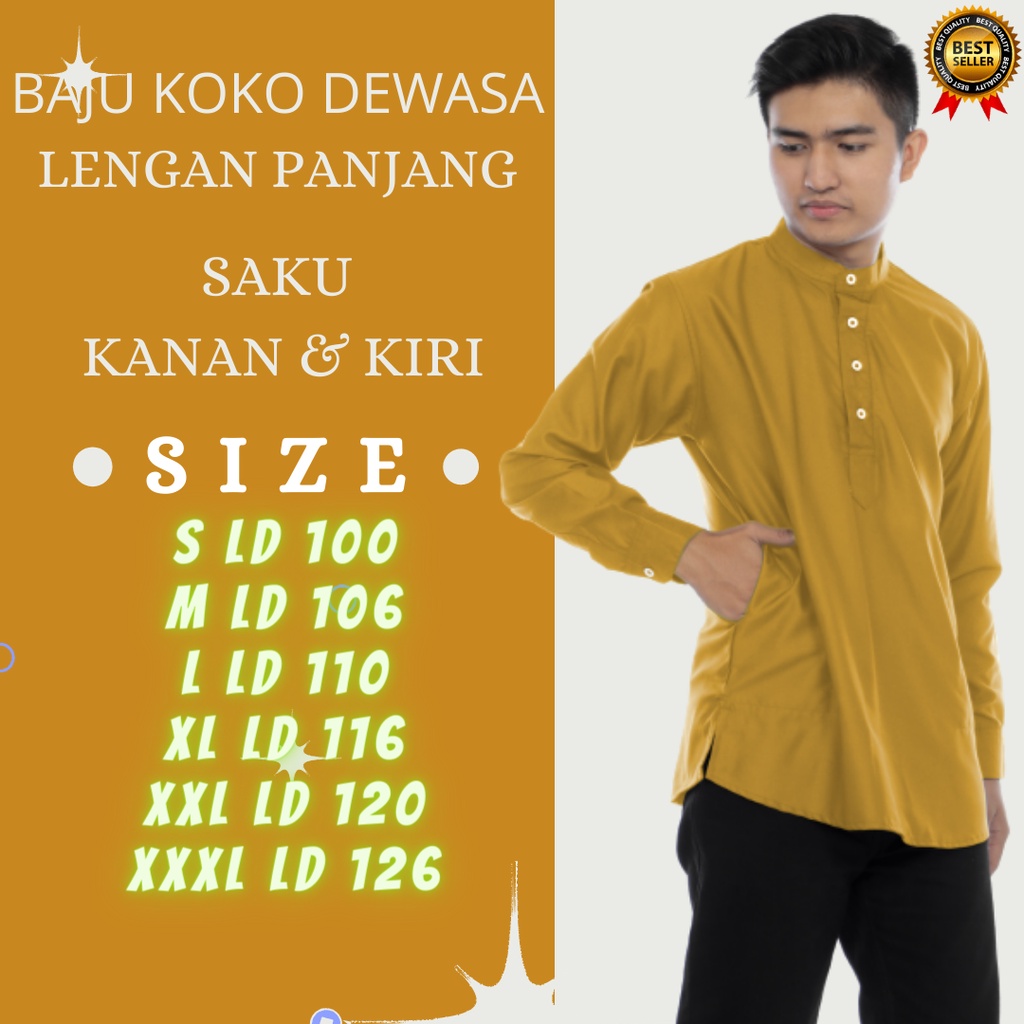 Baju Koko Kurta Dewasa Lengan Panjang Pria / Cowok Muslim Terbaru Jumbo Putih dll Polos COD S M L XL