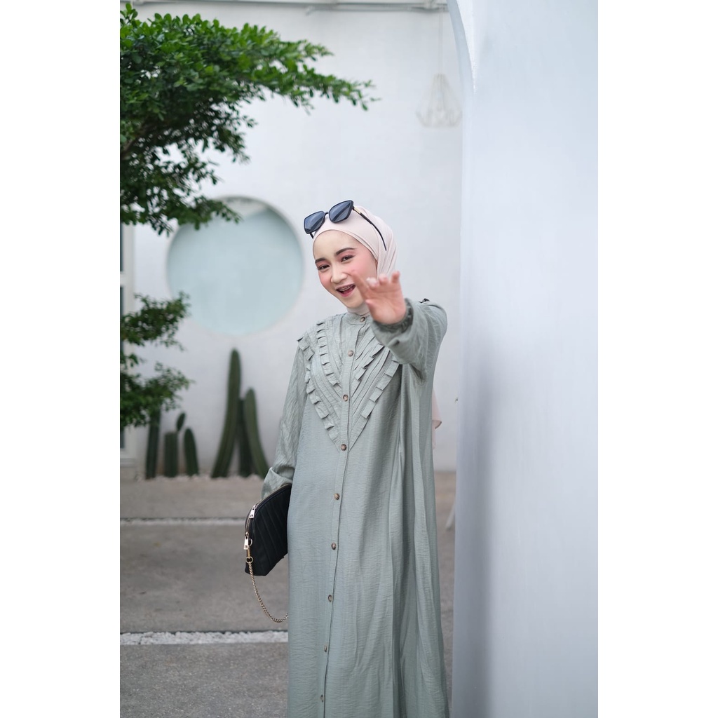 Rayya Dress Rempel Dada Ful Kancing Baju Gamis Wanita Muslim Busui Jumbo Bahan Polo Linen Premium Fit to XXL Kekinian Dress Kondangan Mewah Simple Terbaru  Gamis Lebaran Viral 2022