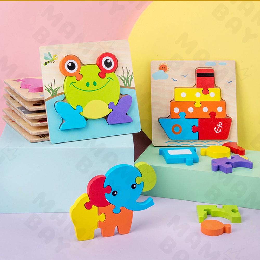 Mamibayi Puzzle kayu hewan mainan edukasi anak puzzle transportasi wooden toys