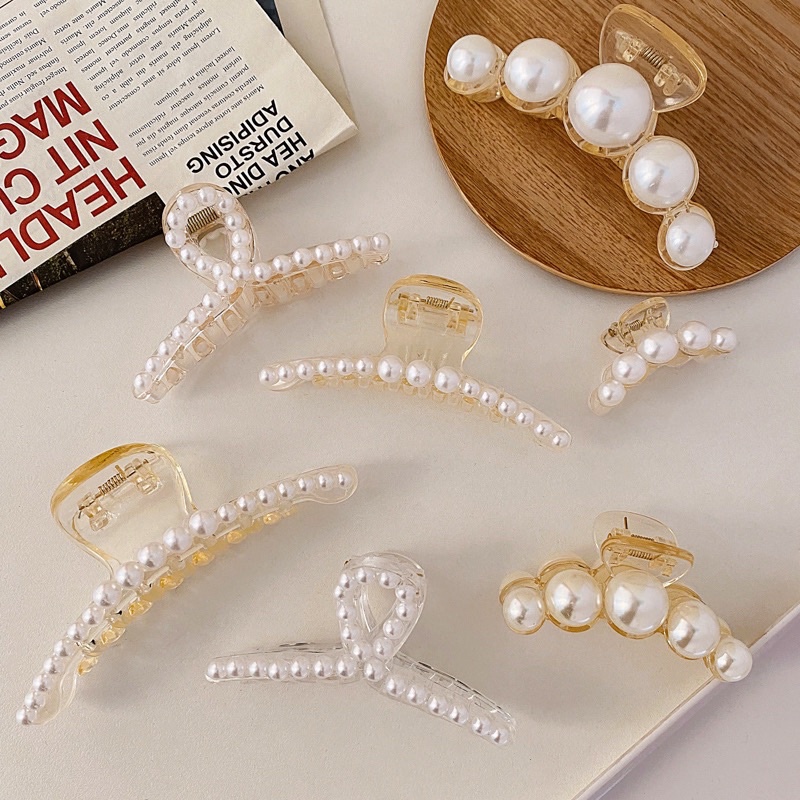 KLIP JEPIT RAMBUT WANITA MUTIARA ELEGAN KOREA KOREAN ELEGANT STYLE HAIR CLAW CLIPS WITH PEARLS