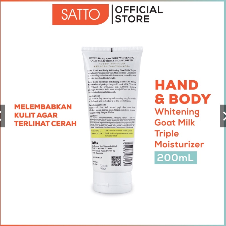 Satto Hand &amp; Body Whitening Goat Milk Triple Moisturizer 200 ml