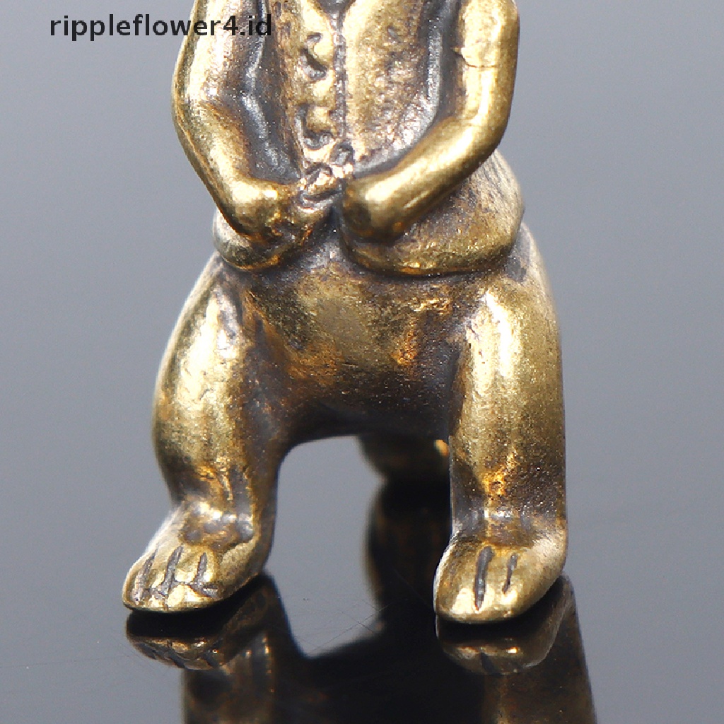 {rippleflower4.id} Kuningan Keyring Liontin Hewan Kelinci Figure Gantungan Kunci Lucky Rabbit Statue Ornamen Retro Patung Dekorasi Desktop Rumah~