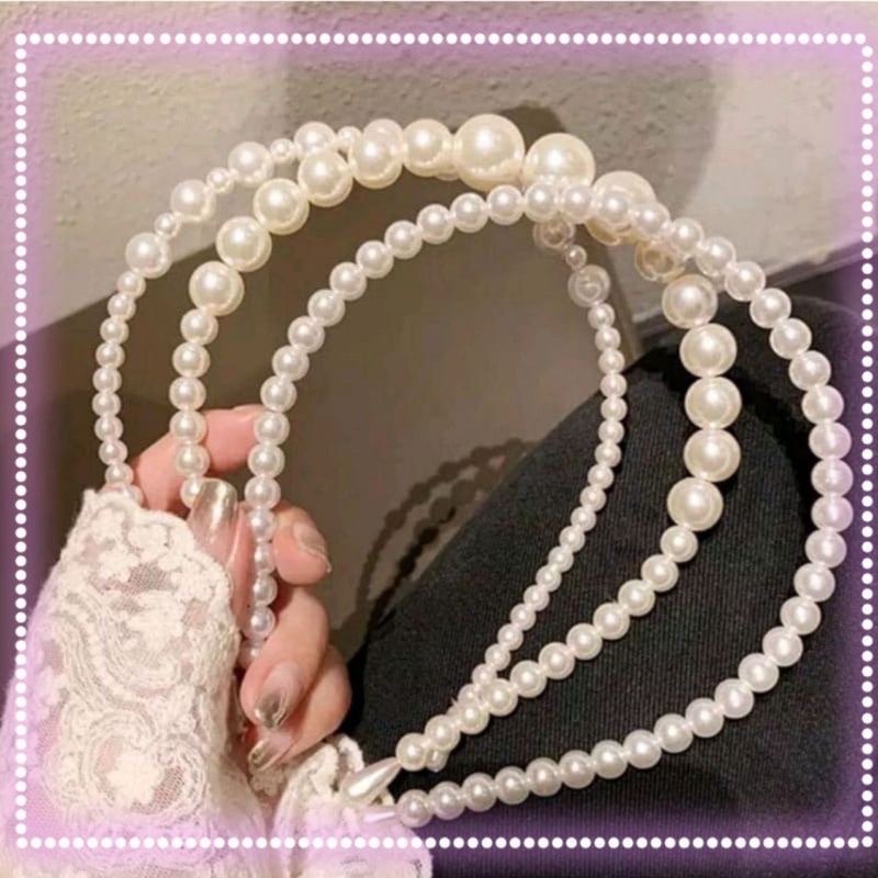 GRATIS ONGKIR READY 2 warna (Bisa kirim instant COD Medan Termurah) Best Seller Bando Korea Mutiara Pearl Headband Korean Hair Band | Putih | Pink