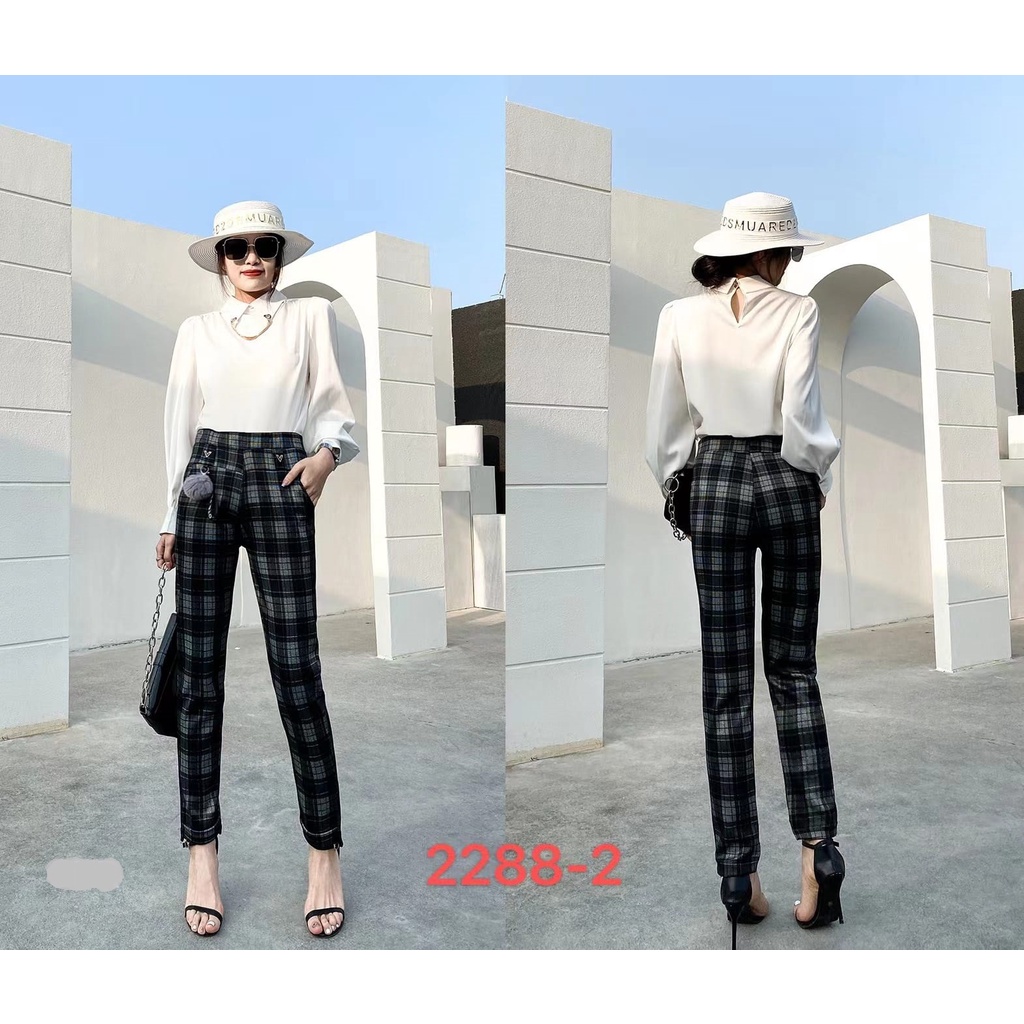 CELANA PANJANG WANITA IMPORT BAHAN STRETCH KOTAK SALUR FORMAL KANTOR
