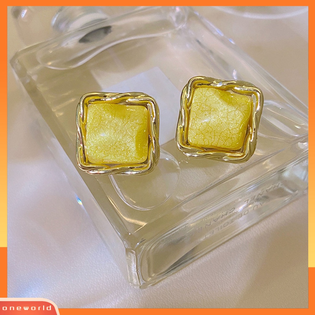 [WONE] 1pasang Ear Studs Square Anggun Temperamen Alloy Wanita Elegan Anting Stud Untuk Perjamuan