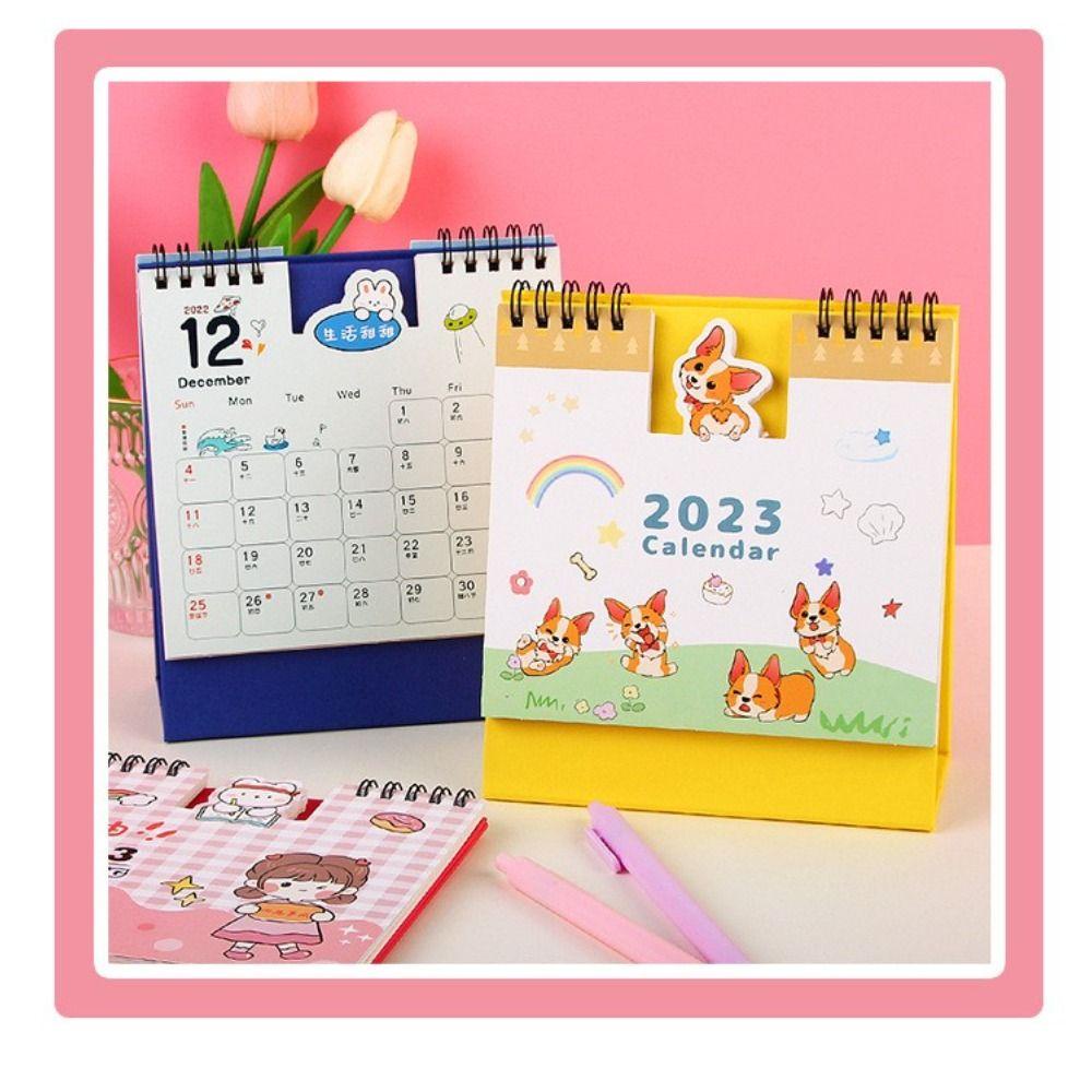 Lanfy 2023kalender Kreatif Kawaii Bulanan Sekolah Kantor Perlengkapan Dekorasi Desktop Cekung Cembung Lilit Kalender