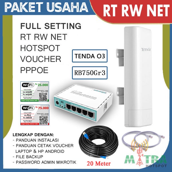 Paket Usaha Wifi Hotspot Voucher + Billing Siap Pakai -  Mikrotik + Tenda O3
