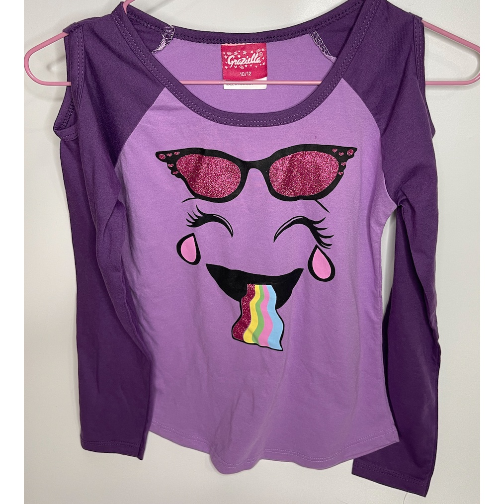 A5008-A5009 GRAZIELLA GIRL'S WEAR grey &amp; purple glasses rainbow shirt with a long hand / baju anak kecil bayi remaja girl bodysuit jumper pakaian perempuan laki laki cowo cewe cewek cowok kemeja overall lucu unik imut gemas gemes murah sisa ekspor export