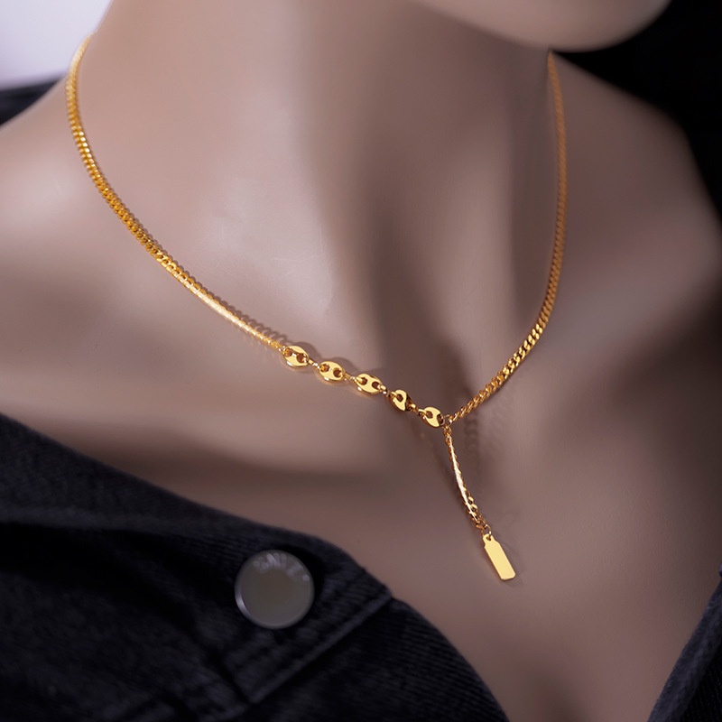 Goldkingdom Perhiasan Fashion Emas Asli Kadar 375Bangkok Aksesoris Ready Stock Wanita Tanda Keberuntungan Kalung Emas Batangan Kecil Tekstur Mewah Sederhana