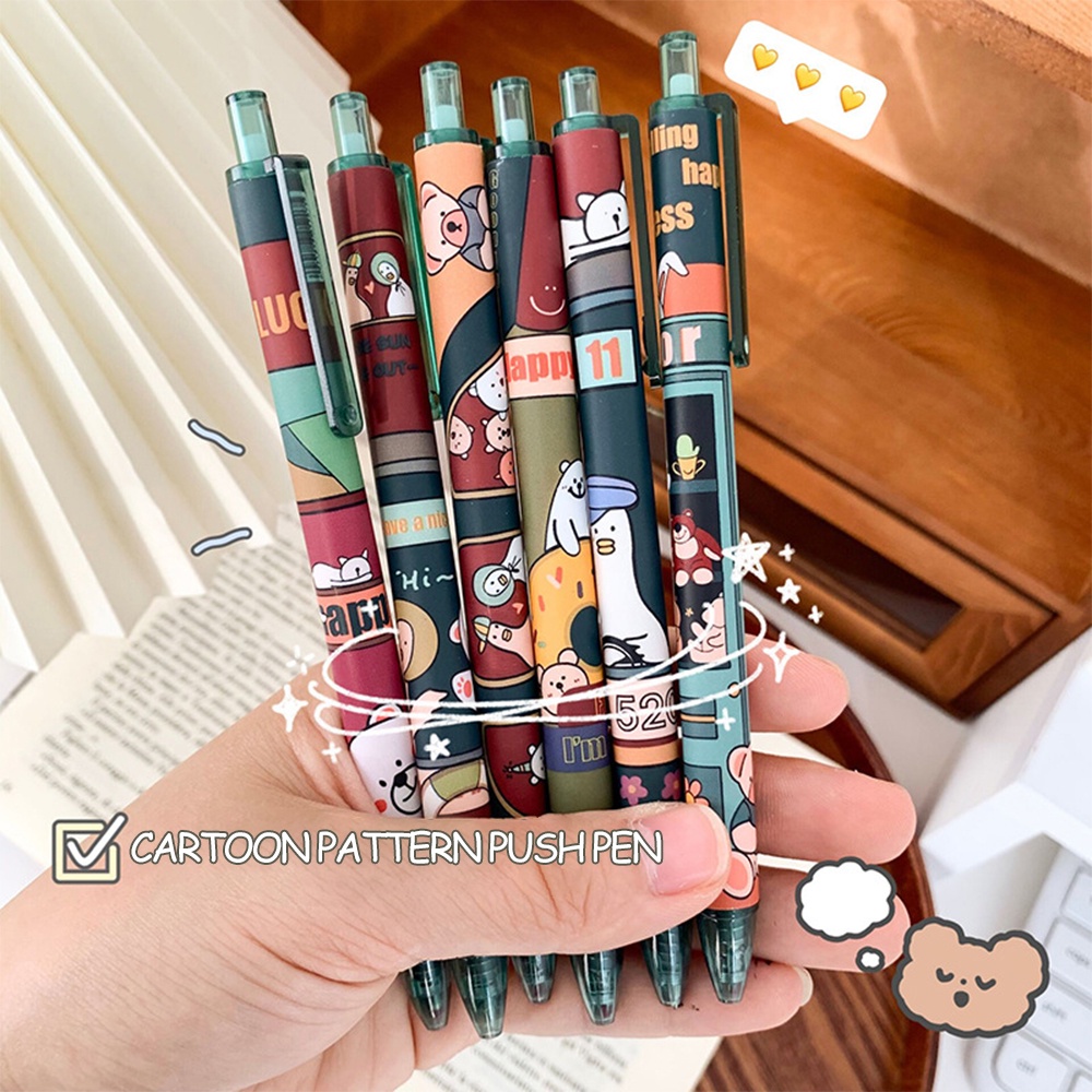 0.5mm Kreatif Tekan Pena Netral, Kartun Happy Bus Press Pen, Hewan Lucu Graffiti Press Pen Set, Perlengkapan Sekolah Alat Tulis Kantor