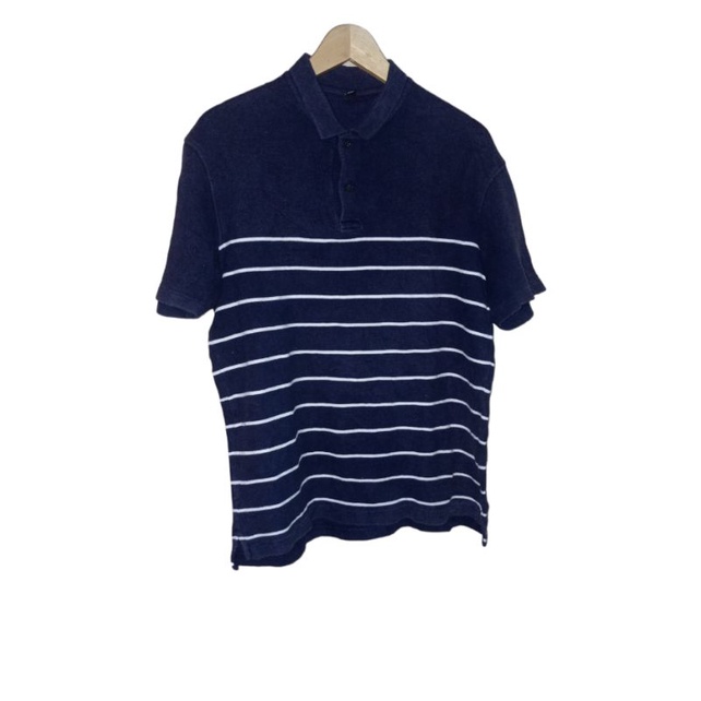 Polo Shirt Uniqlo Strip Knit Size M Navy Bigsize - RF