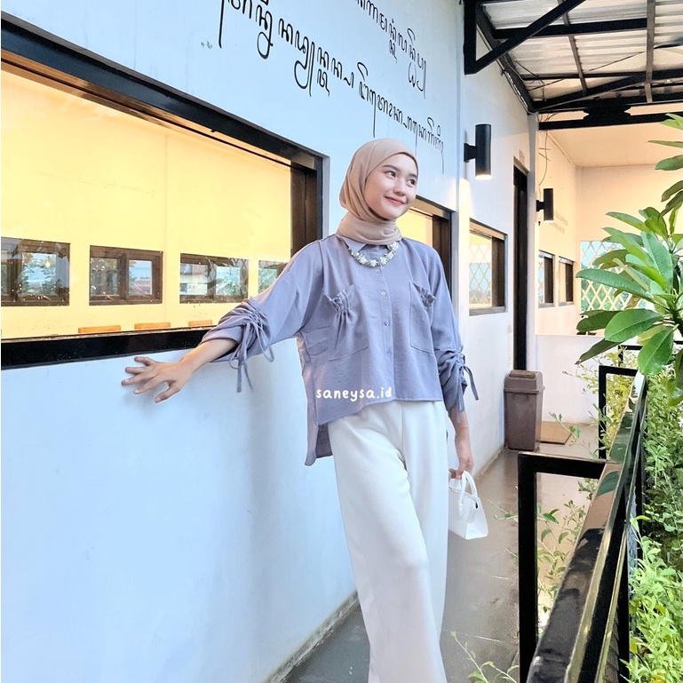 Karin Top Blouse Kemeja Serut Pocket - Seorina Shirt Blouse Serut - Blouse Crinkle Wanita Terin Blouse - Atasan Kekinian Wanita