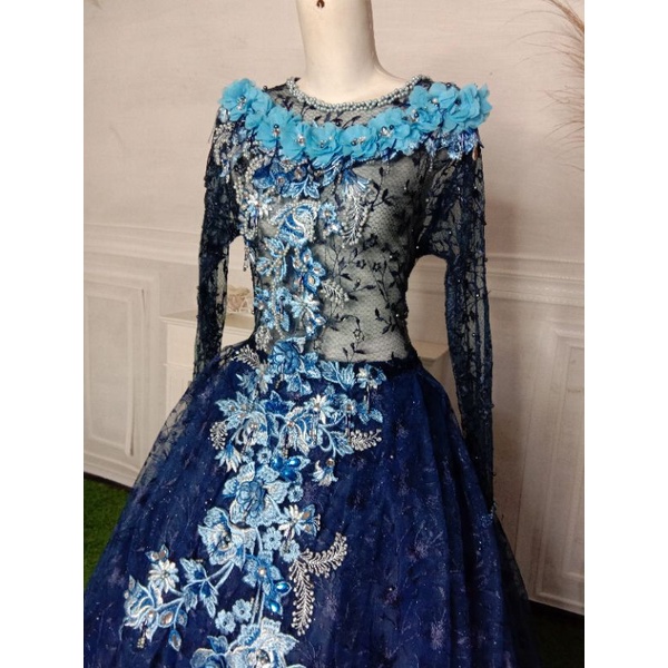 Gaun Pengantin Warna Navy Bunga 3D_Gaun Pengantin Preloved_Gaun Pengantin Murah