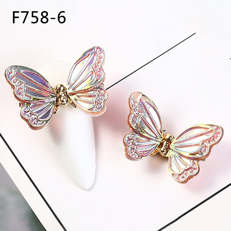 Sa 2PCS Glitter Sequin 3D Butterfly Nails Rhinestones Perhiasan DIY Bagian Profesional Nail Art Manicure Dekorasi