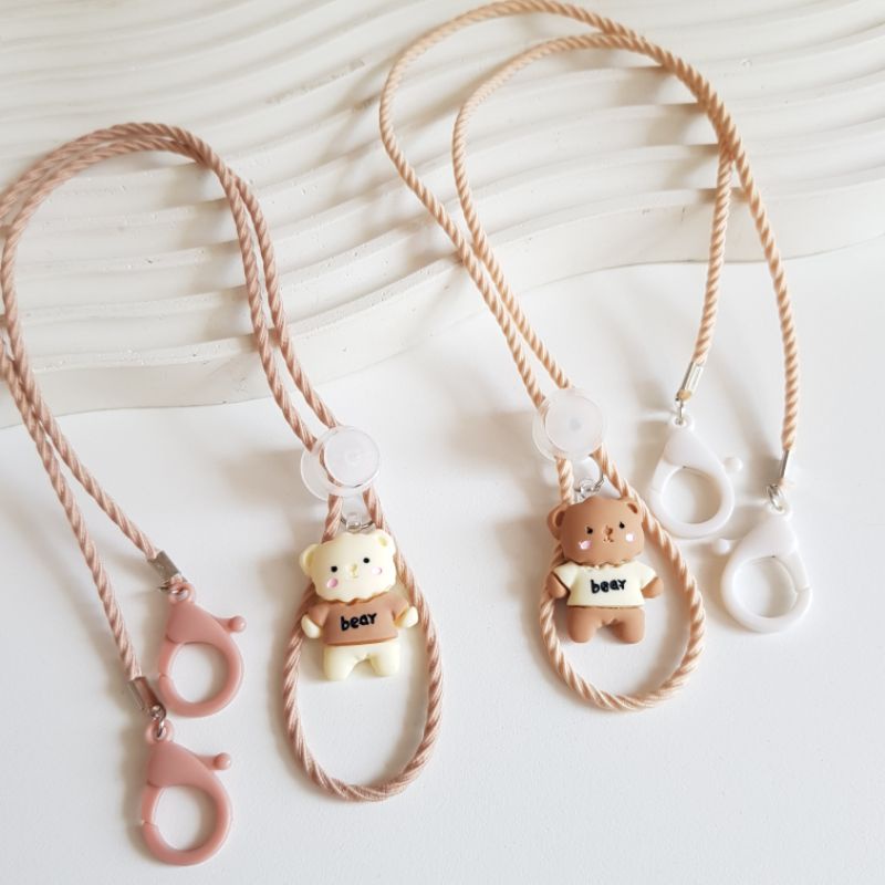 STRAP MASKER ANAK PEREMPUAN - LAKI LAKI - DEWASA  2 IN 1 Clay Coklat Cream / KALUNG MASKER / TALI MASKER / LANYARD MASK STOPER 2IN1