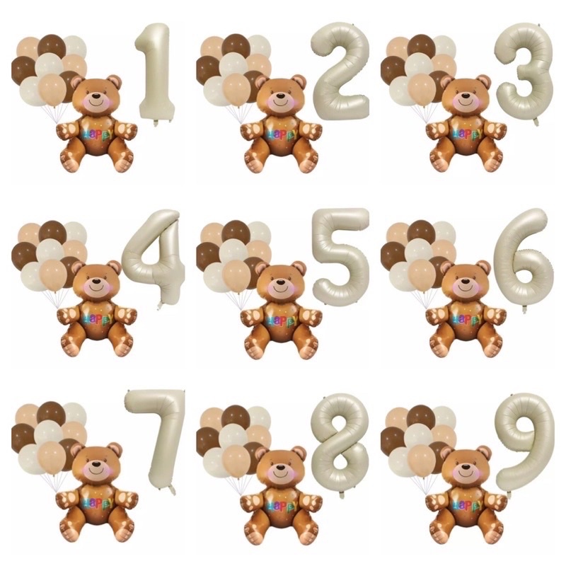 Paket Balon Bear Angka Cream Beruang 3D