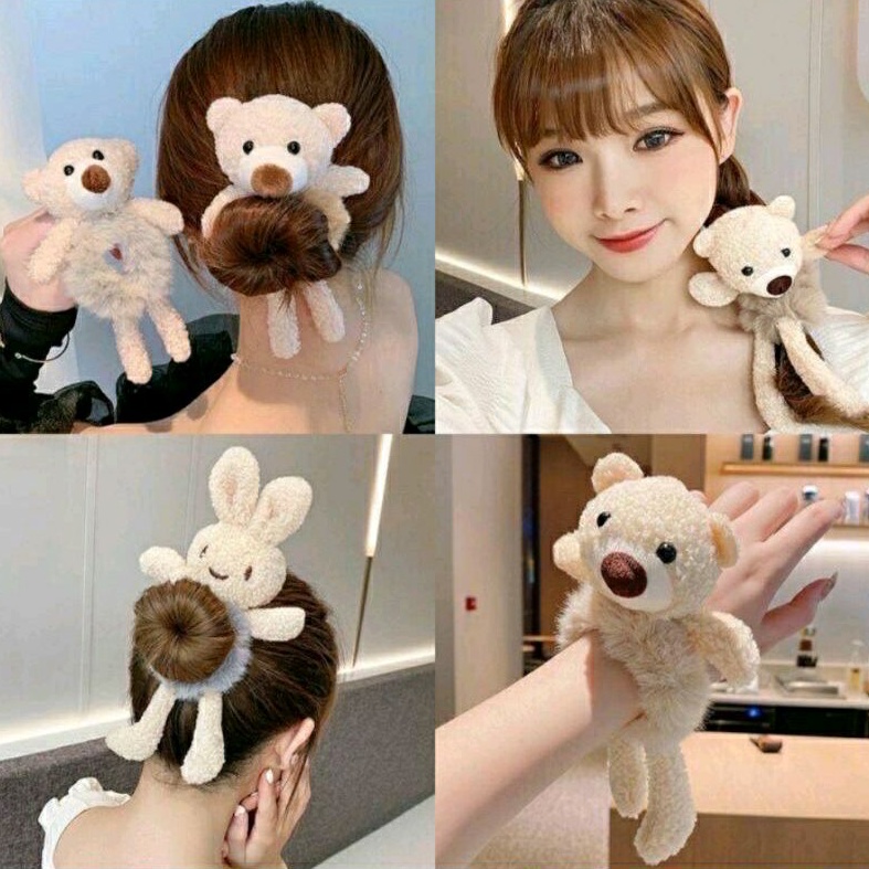 Kuncrit Rambut Korea Model Boneka Lucu Kelinci Dan Bear Ikat Rambut Bentuk Boneka