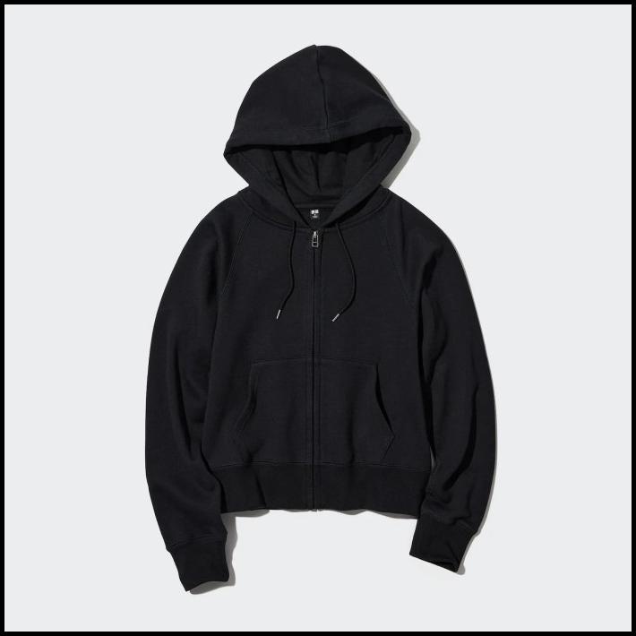 Original Uniqlo - Jaket Wanita Sweater Hoodie Women Jacket Tebal Bagus - S, Black