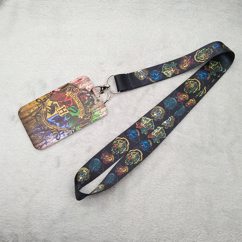 Harry Potter Magic School ID Card Holder Dengan Lanyard Leher Logo Hogwarts Desain Unik Badge Keychain Untuk Pelajar