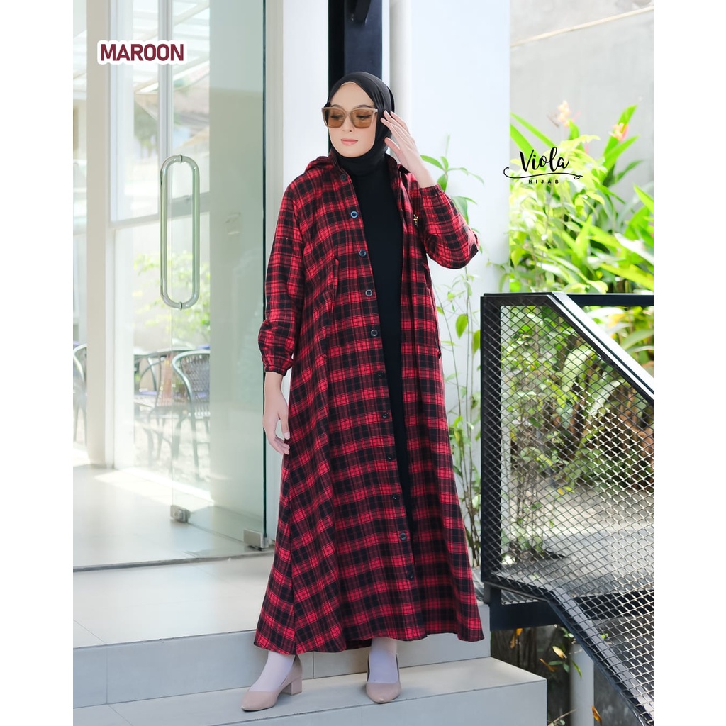 ZEHRA VIOLA 3IN1 DRESS FLANEL WOL MODEL HOODIE LONG CARDIGAN STYLE REMAJA WANITA MASA KINI