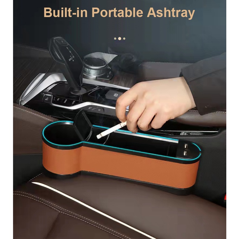Car Seat Storage Box Kursi Mobil USB Ambient LED Side Pocket Cup Holder Organizer