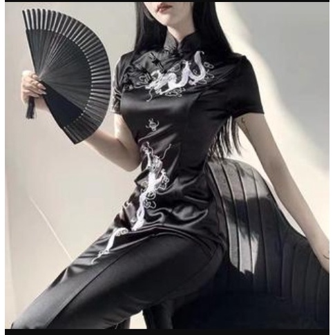 Women's  Cheongsam Dragon Pattern Long Dress (S/M/L) 8537