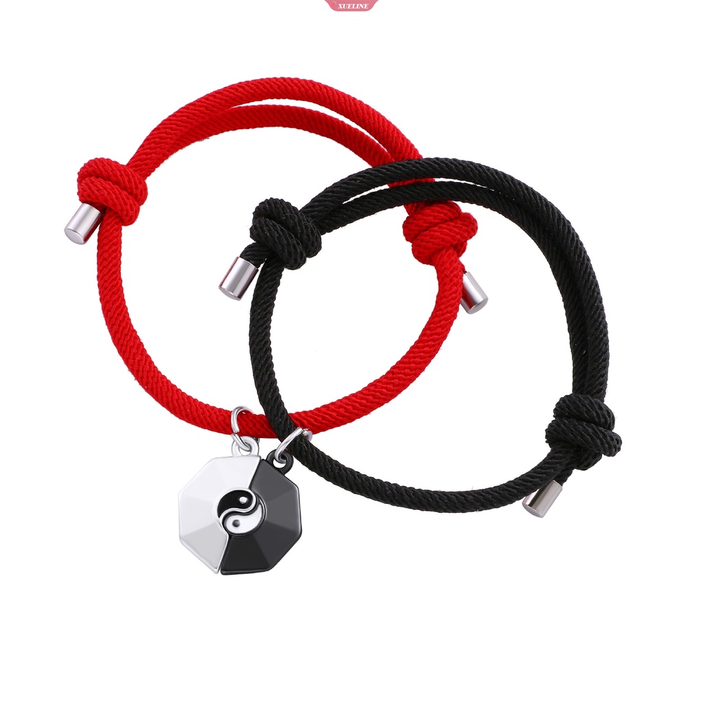 Gelang couple taiji Tali Kulit vintage yin Dan yang alloy Liontin Hitam Dan Putih Dua Set Dikepang Pria Dan Wanita couple bracelet gift [ZXL]