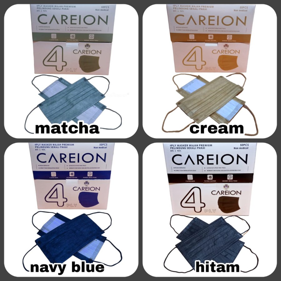 MASKER 4PLY ISI 50 CAREION MASKER EARLOOP 4 PLY DISPOSABLE PREMIUM